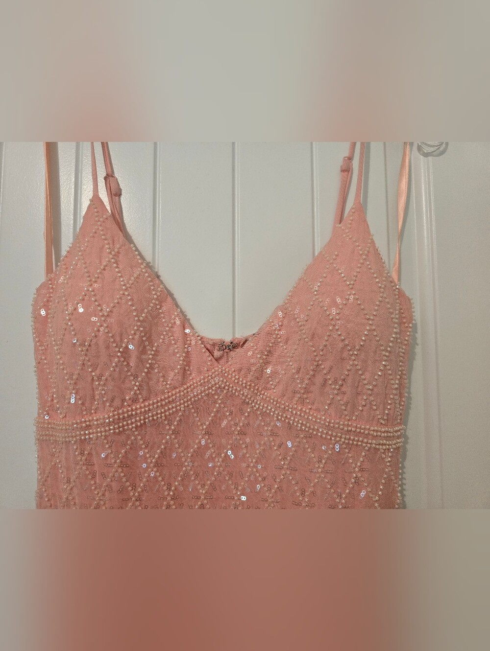 Windsor Blush Pink Beaded Sequin Prom Dress